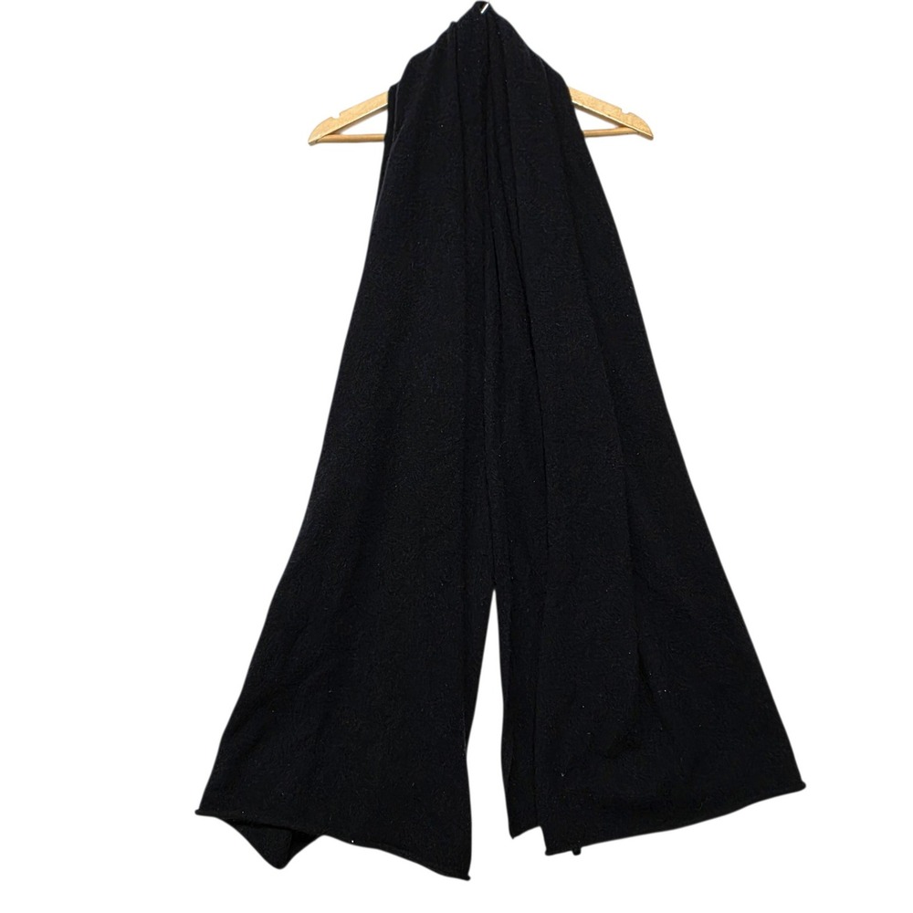 Garnet Hill Cashmere Scarf Unisex OS Black 100% Cashmere Solid Knit Wrap